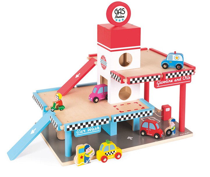 Janod, stacja benzynowa garaż drewniany z 8 elementami,