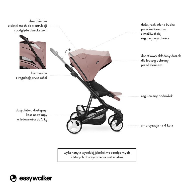 Easywalker, Charley Wózek głęboko-spacerowy Desert Pink (zawiera stelaż i siedzisko z budką) Easywalker, Charley Wózek głęboko-spacerowy Desert Pink (zawiera stelaż i siedzisko z budką)