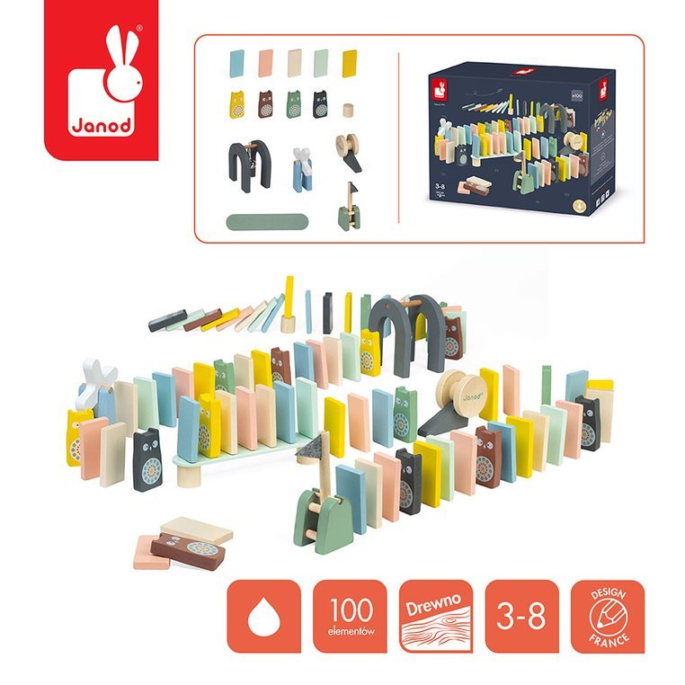 Janod, Drewniane domino Sweet Cocoon 100 elementów Janod, Drewniane domino Sweet Cocoon 100 elementów