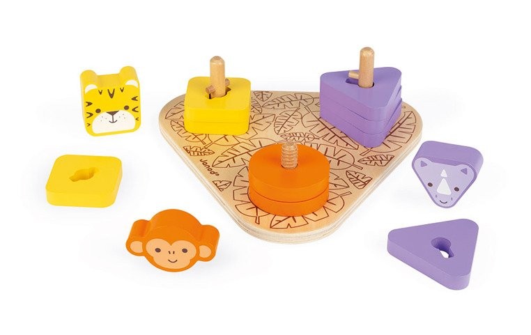 Janod, Układanka drewniana piramida Uczę się używać narzędzi Afryka Janod, Układanka drewniana piramida Uczę się używać narzędzi Afryka