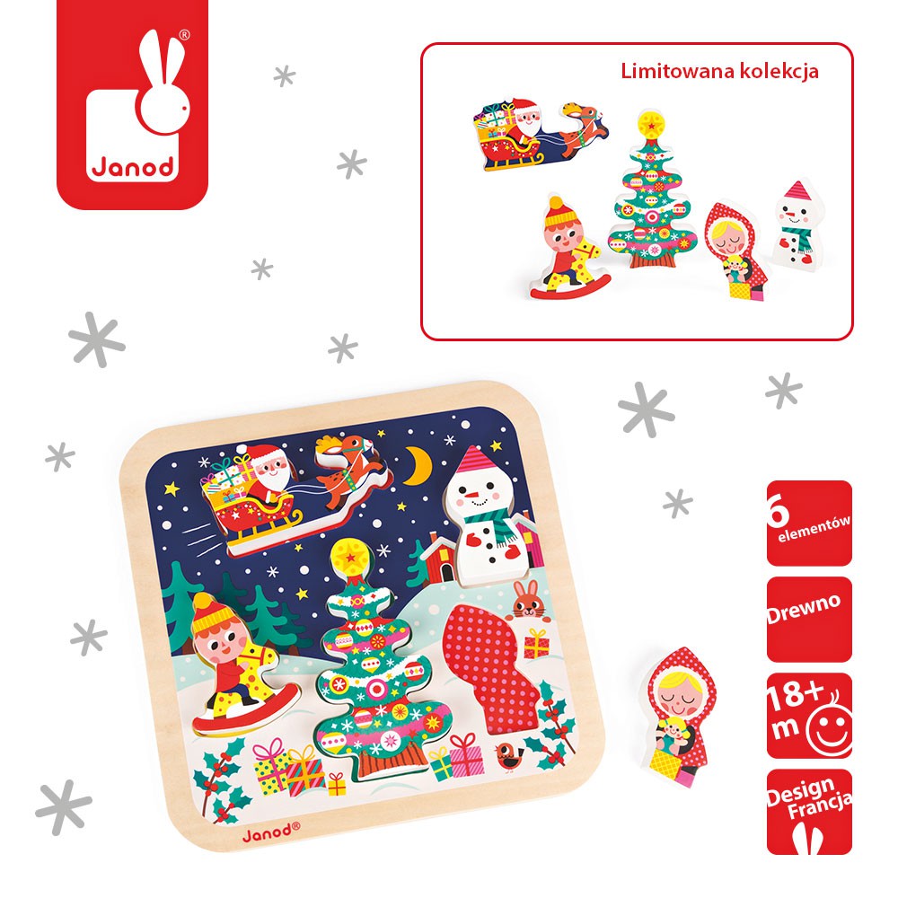 Janod, Układanka drewniana 3D Magia Świąt