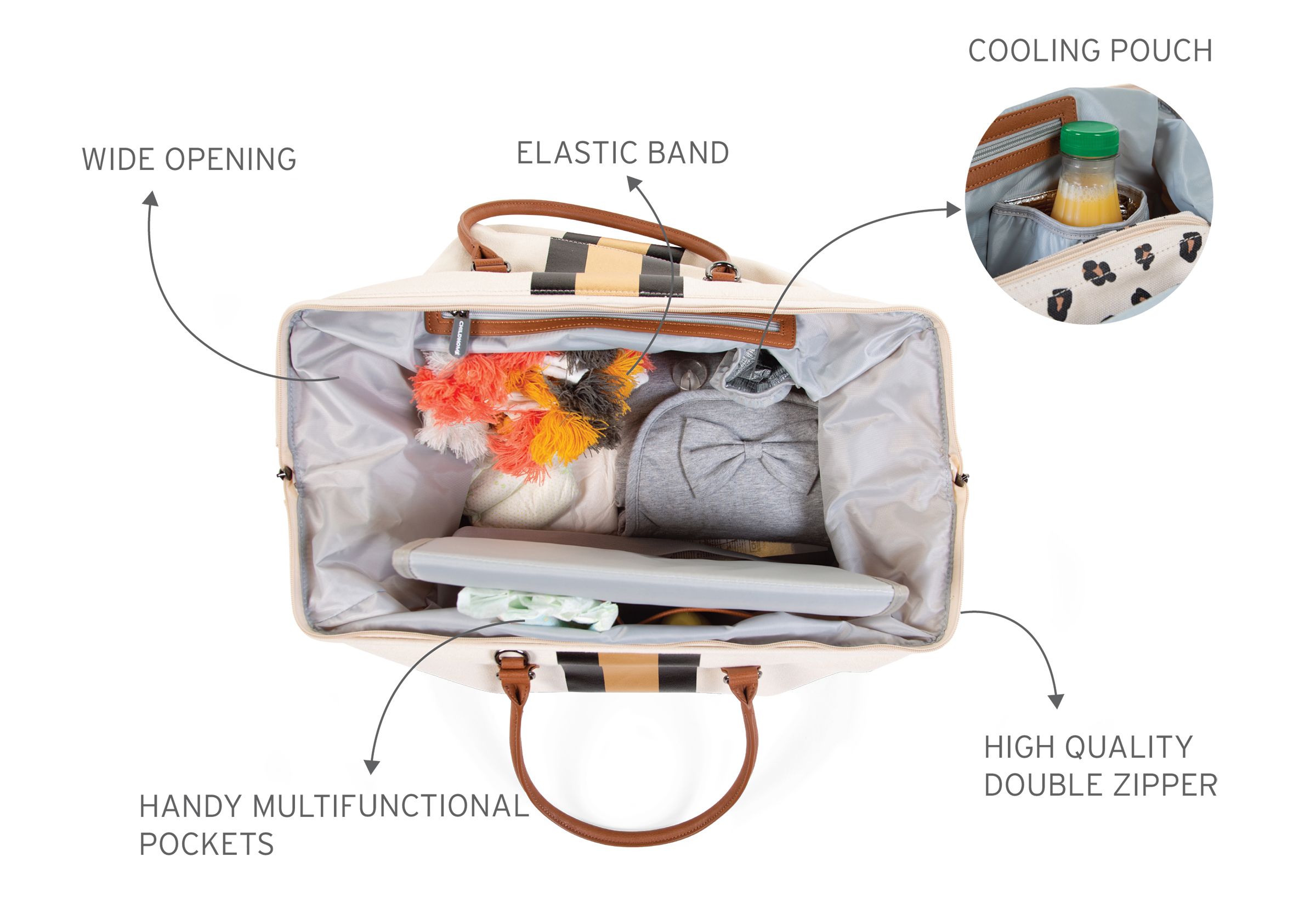 Childhome, Torba Mommy Bag beżowa paski czarno-złote Childhome, Torba Mommy Bag beżowa paski czarno-złote