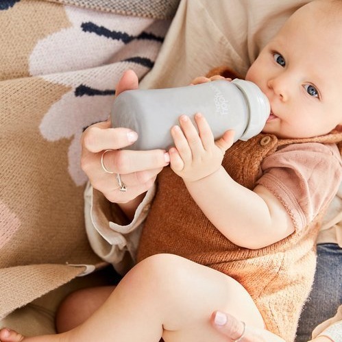 Everyday Baby, Szklana butelka ze smoczkiem M, 240 ml - szara