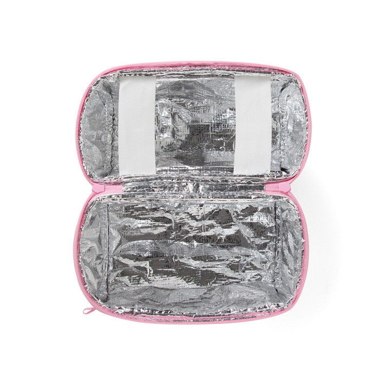 Lunchbox z zamkiem na środku różowy w ptaszki