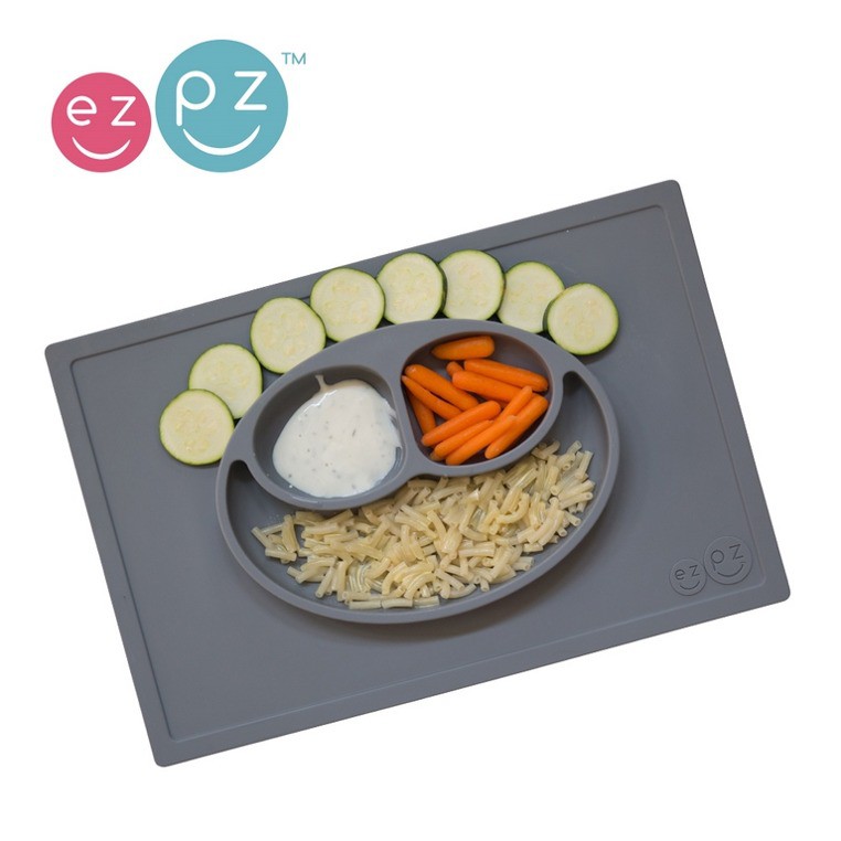 EZPZ, silikonowy talerzyk z podkładką 2w1 Happy Mat szary
