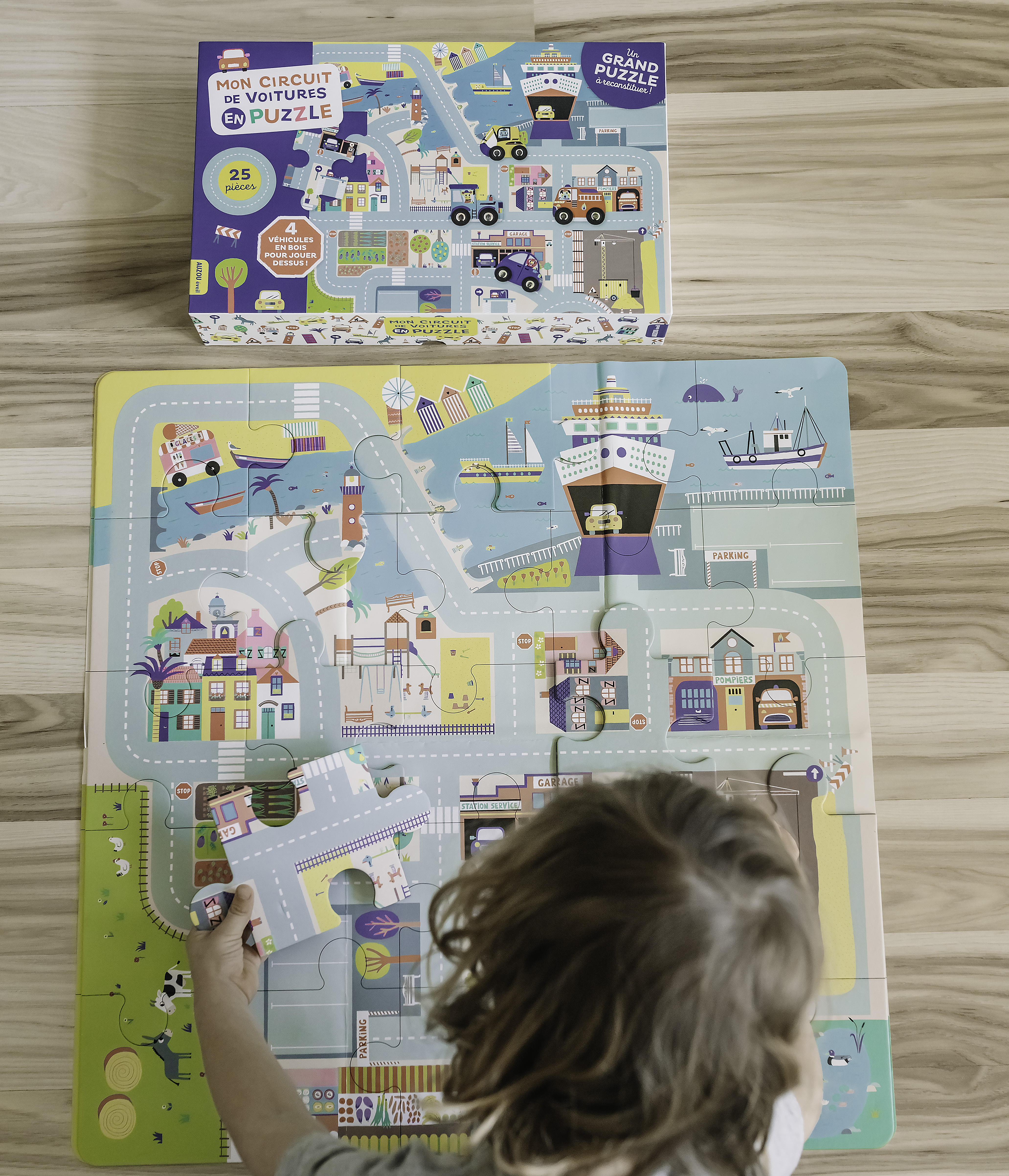 Auzou, Puzzle duże miasto z drewnianymi autkami 3+ Auzou, Puzzle duże miasto z drewnianymi autkami 3+