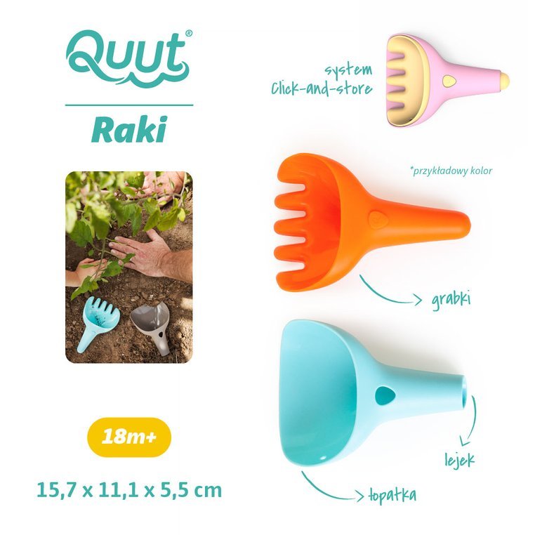 Quut, Zestaw łopatka + grabki Raki Banana Pink Quut, Zestaw łopatka + grabki Raki Banana Pink