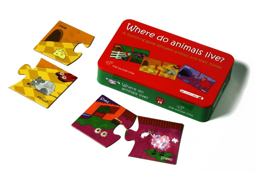 Gdzie mieszkają zwierzęta, puzzle 2-elementowe  (10 zestawów) - The Purple Cow