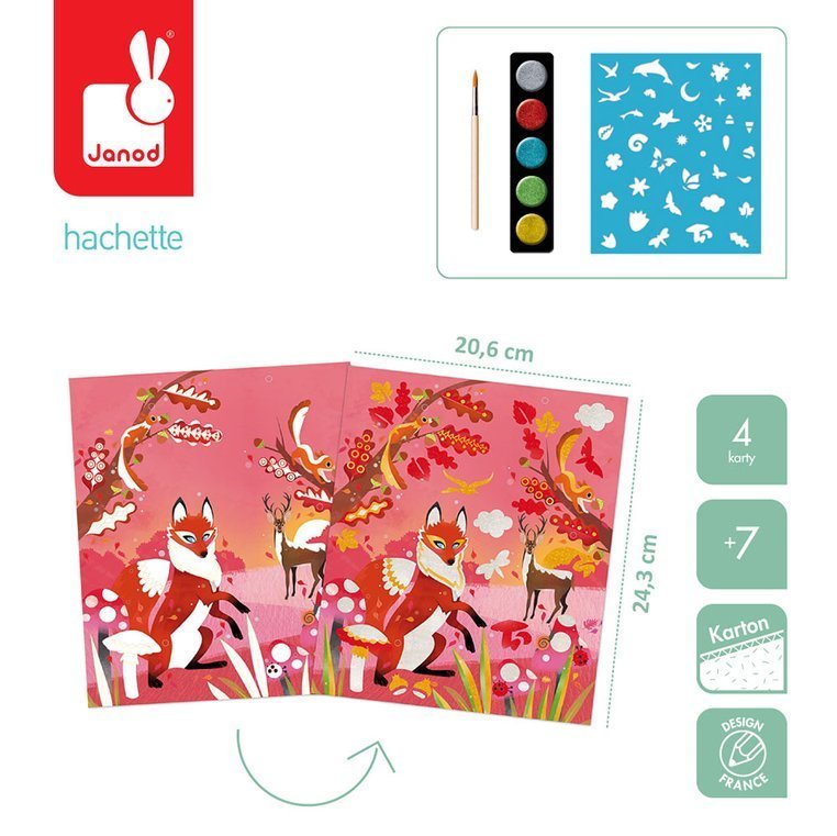 Janod, Zestaw kreatywny Perłowe plakatówki 4 pory roku 7+