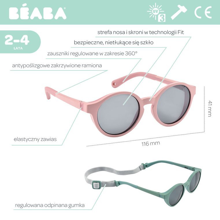 Beaba, Okulary przeciwsłoneczne dla dzieci 2-4 lata Misty rose