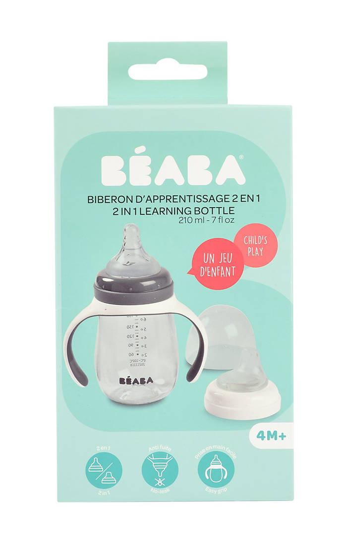 Beaba, Butelka treningowa 2w1 tritanowa 210 ml  Mineral grey Beaba, Butelka treningowa 2w1 tritanowa 210 ml  Mineral grey