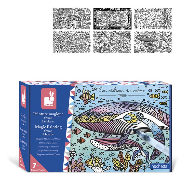 Janod, Zestaw kreatywny Magiczne kolorowanki wodne Ocean 7+ Janod, Zestaw kreatywny Magiczne kolorowanki wodne Ocean 7+