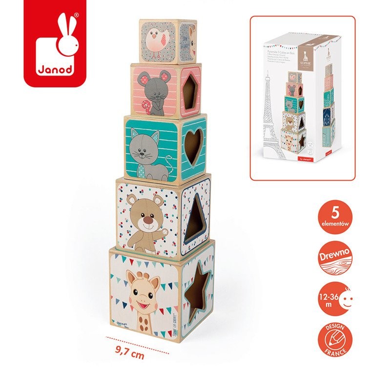 Janod, Piramida wieża drewniana Żyrafka Sophie Janod, Piramida wieża drewniana Żyrafka Sophie