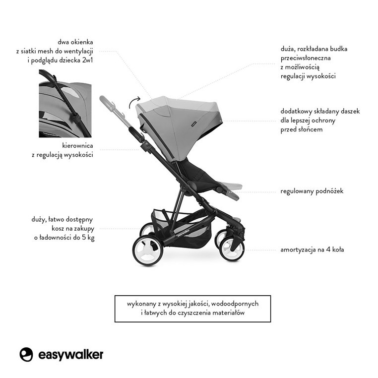 Easywalker, Charley Wózek głęboko-spacerowy Cloud Grey (zawiera stelaż i siedzisko z budką) Easywalker, Charley Wózek głęboko-spacerowy Cloud Grey (zawiera stelaż i siedzisko z budką)