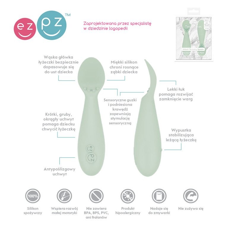 EZPZ, Silikonowa łyżeczka Tiny Spoon 2 szt. pastelowa zieleń EZPZ, Silikonowa łyżeczka Tiny Spoon 2 szt. pastelowa zieleń