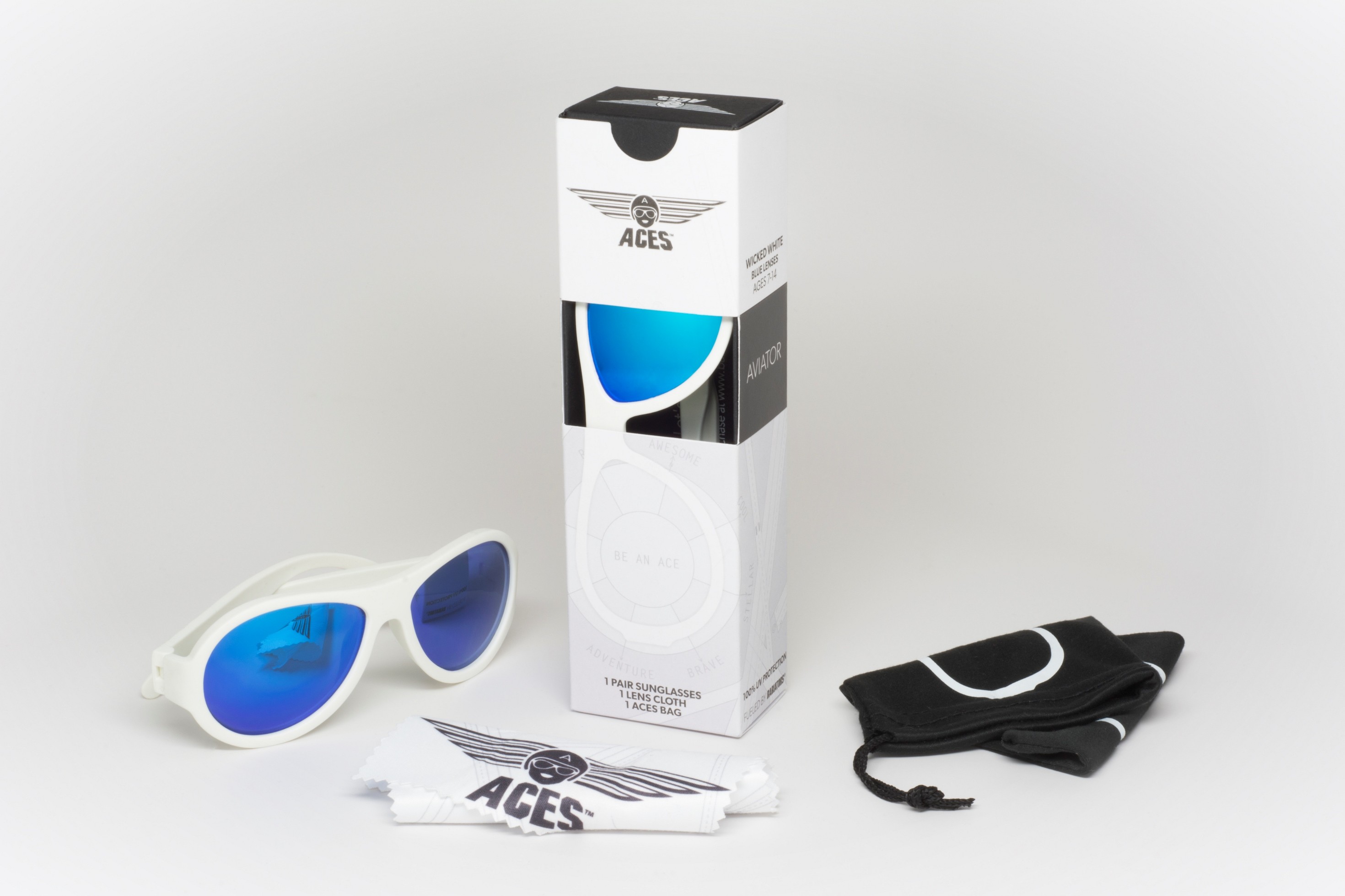 Babiators, Okulary przeciwsłoneczne Aces 7-14 Wicked White / Blue Lens Babiators, Okulary przeciwsłoneczne Aces 7-14 Wicked White / Blue Lens