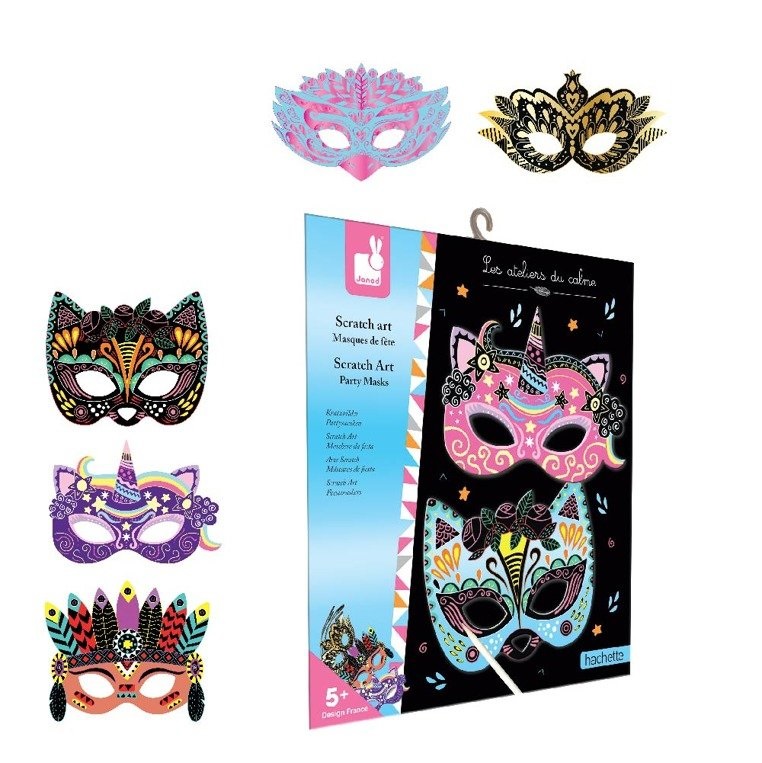 Janod, Zestaw kreatywny Do zdrapywania Maski karnawałowe 5+