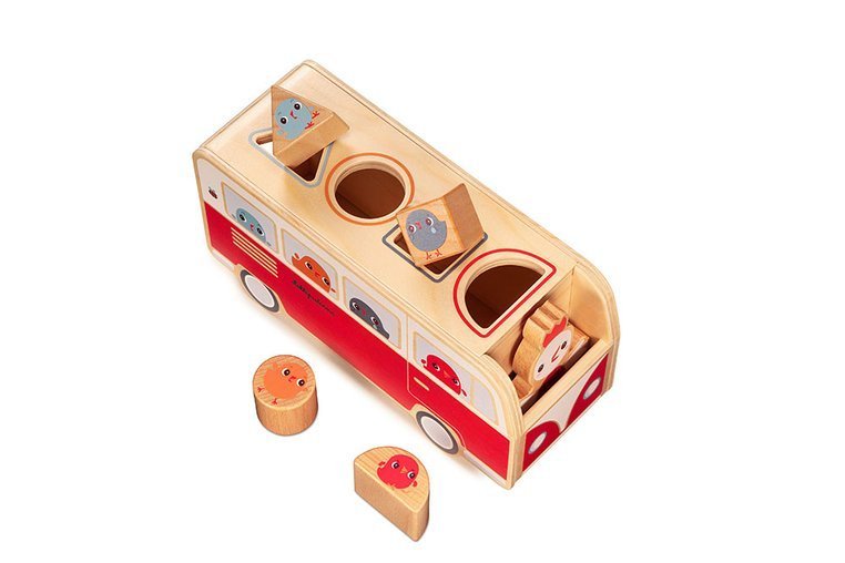 Lilliputiens, Drewniany autobus - sorter z 4 kurczaczkami Kokoszka Paulette 12 m+