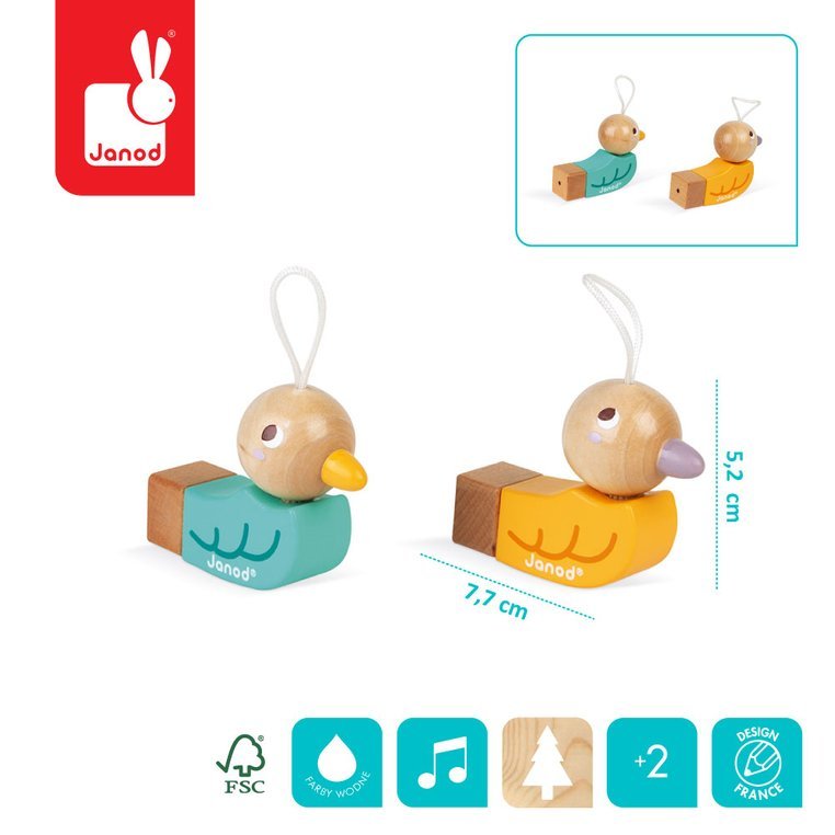 Janod, Drewniany gwizdek-ptaszek Pocket 2+