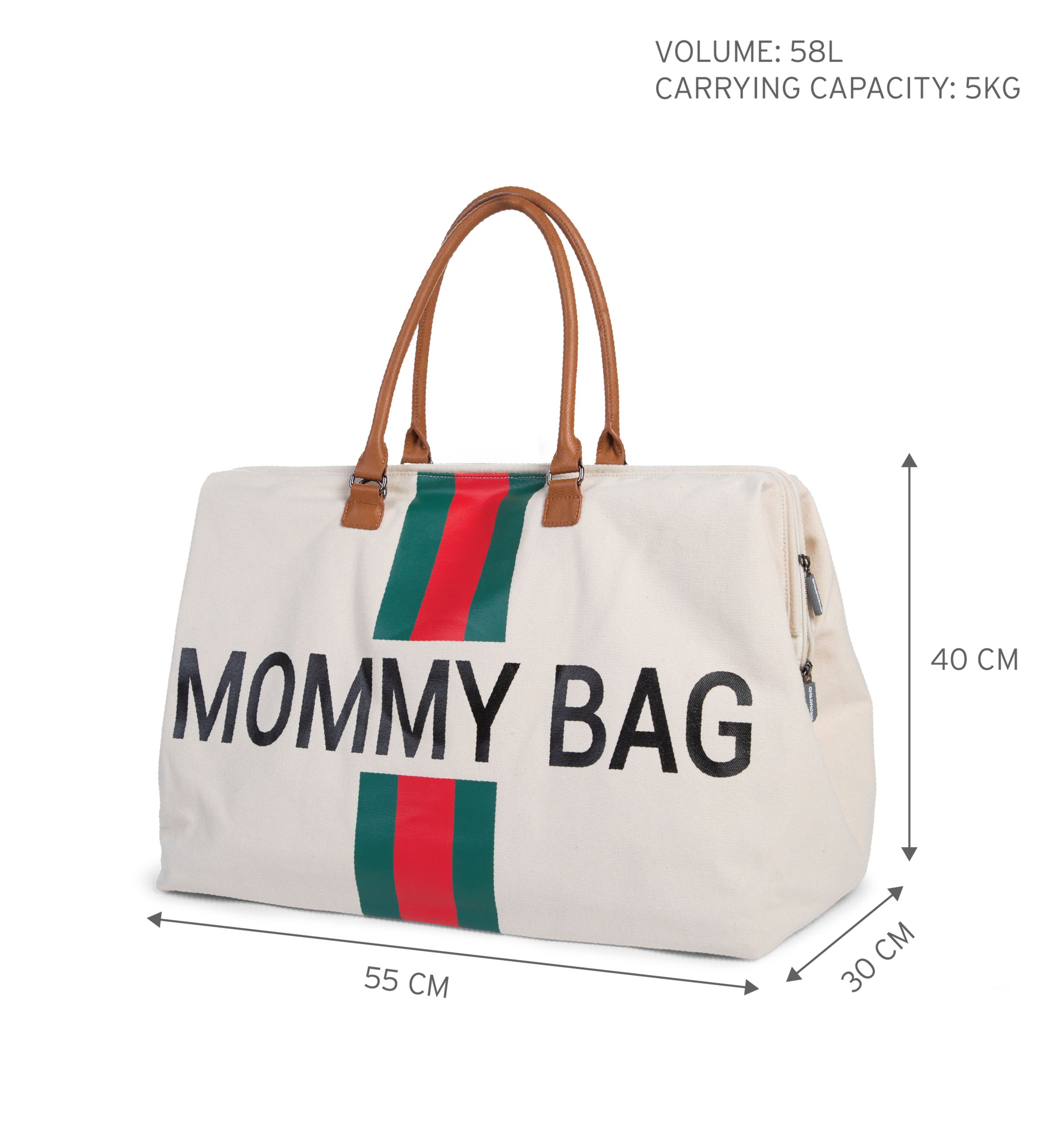 Childhome, Torba Mommy Bag beżowa paski zielono-czerwone Childhome, Torba Mommy Bag beżowa paski zielono-czerwone