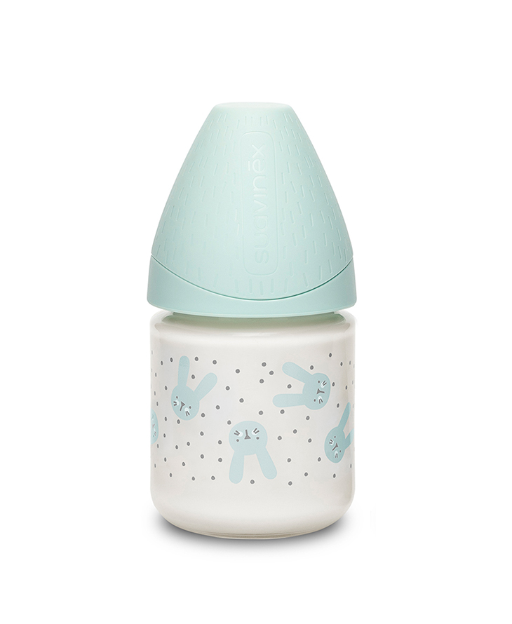 Suavinex, Butelka szklana HYGGE 120ml - królik miętowy Suavinex, Butelka szklana HYGGE 120ml - królik miętowy