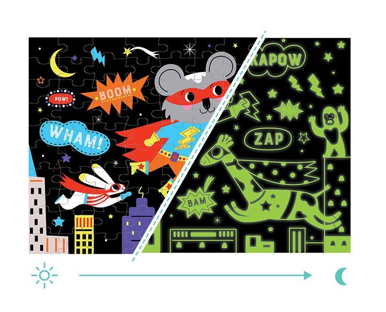 Mudpuppy, Puzzle świecące w ciemności Superbohaterowie 100 elementów 5+ Mudpuppy, Puzzle świecące w ciemności Superbohaterowie 100 elementów 5+