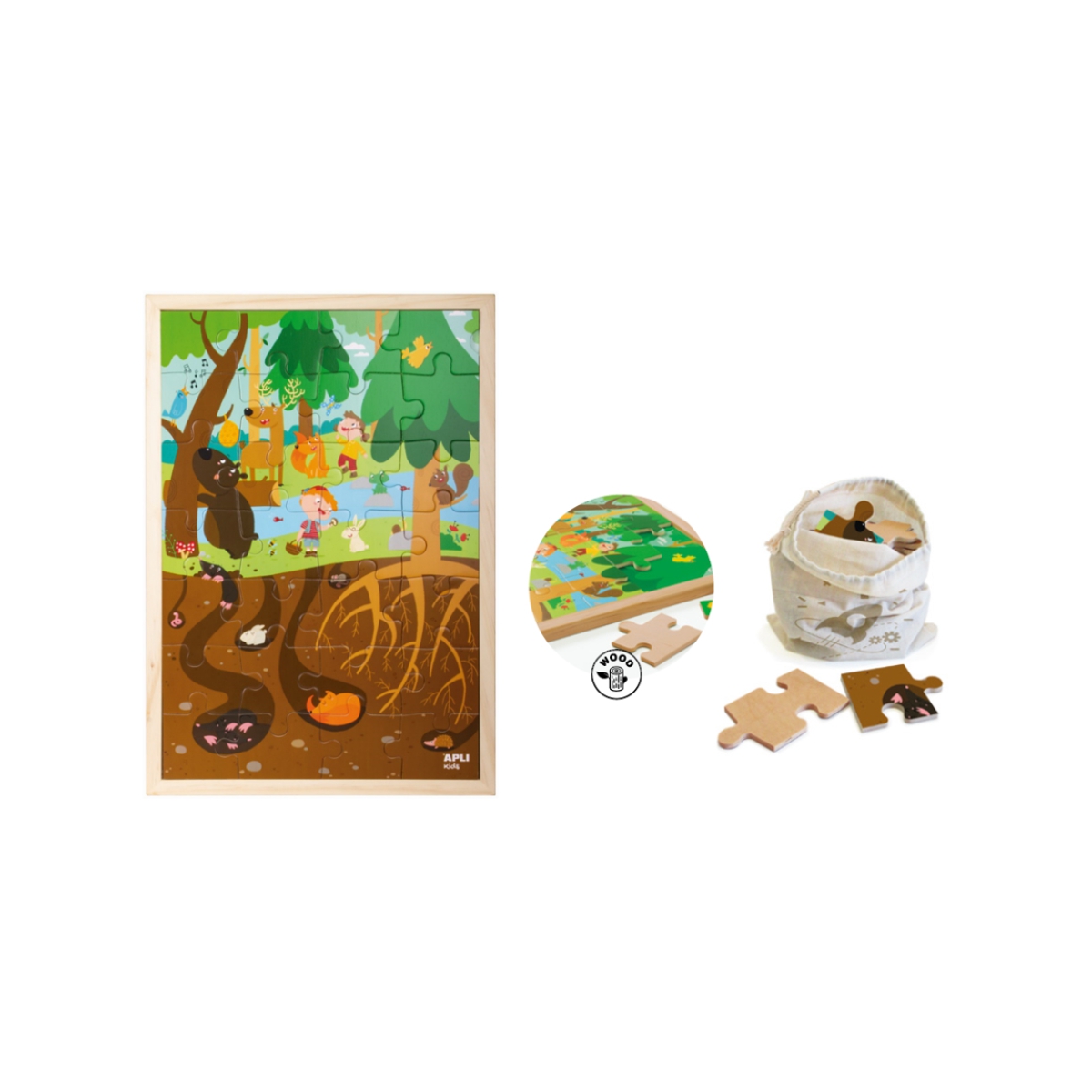 Apli Kids, Drewniane puzzle w ramce - Las 4+