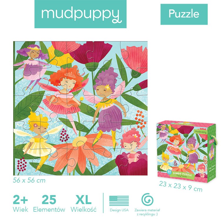 Mudpuppy, Puzzle podłogowe Jumbo Wróżki 25 elementów 2+