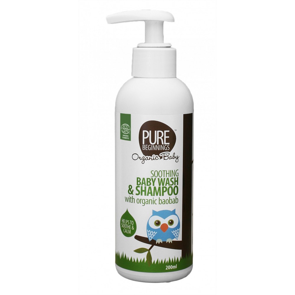 Pure Beginnings Organic Baby, Łagodzący Żel do Mycia Ciała i Szampon 2w1 z Organicznym Olejem z Baobabu, 200ml Pure Beginnings Organic Baby, Łagodzący Żel do Mycia Ciała i Szampon 2w1 z Organicznym Olejem z Baobabu, 200ml