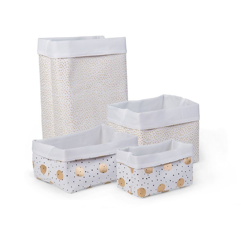 Childhome, Pojemnik płócienny 32x20x20cm złote grochy