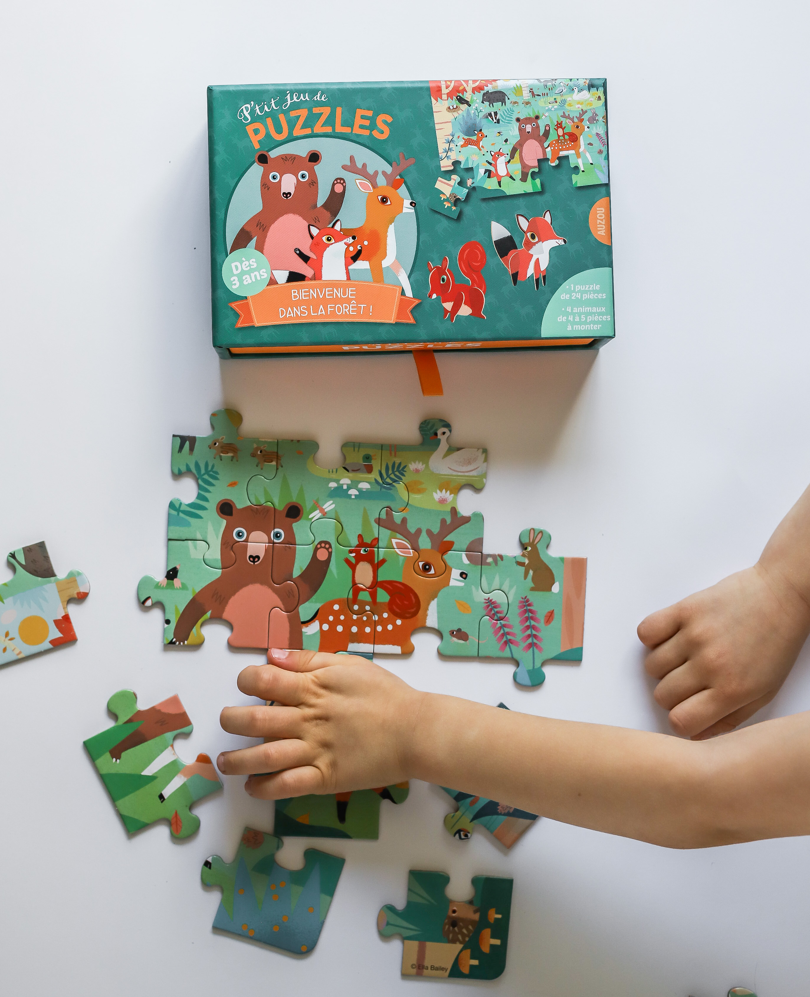 Auzou, Puzzle Leśny świat + kartonowe zwierzątka 3+