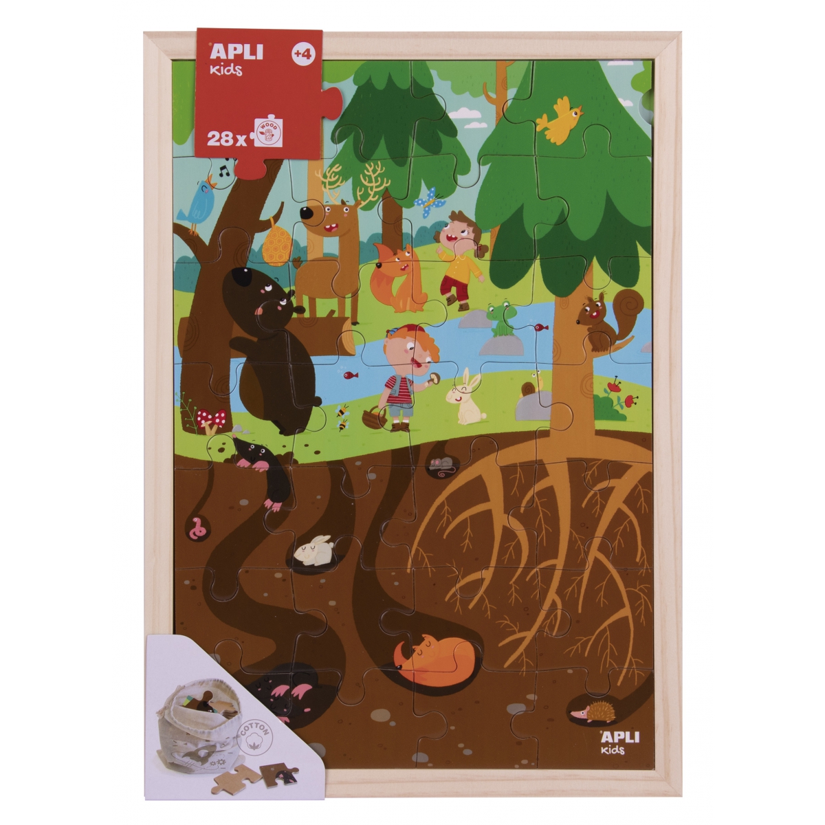 Apli Kids, Drewniane puzzle w ramce - Las 4+