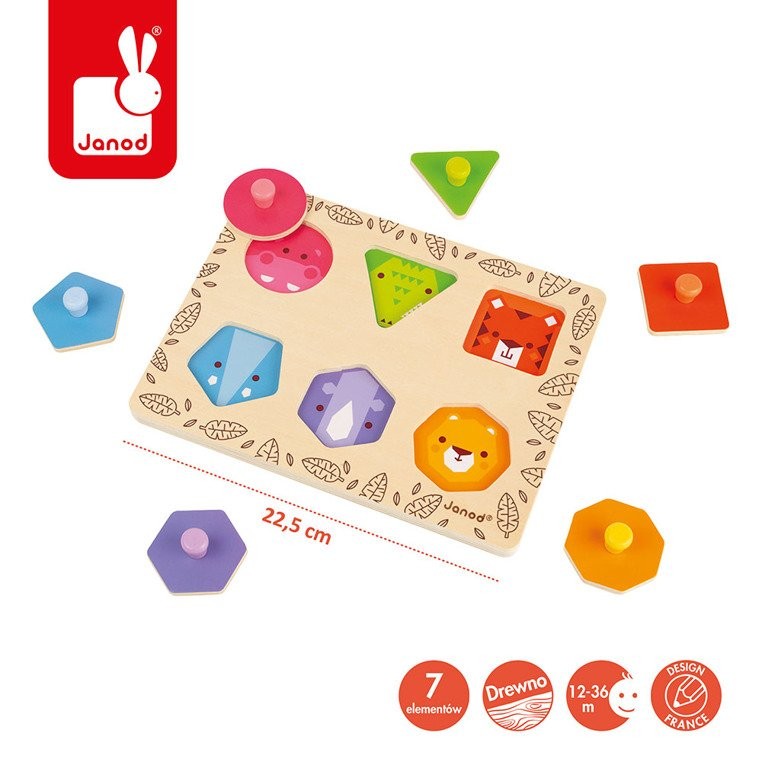 Janod, Układanka drewniana Uczę się kształtów Zwierzęta z dżungli Janod, Układanka drewniana Uczę się kształtów Zwierzęta z dżungli