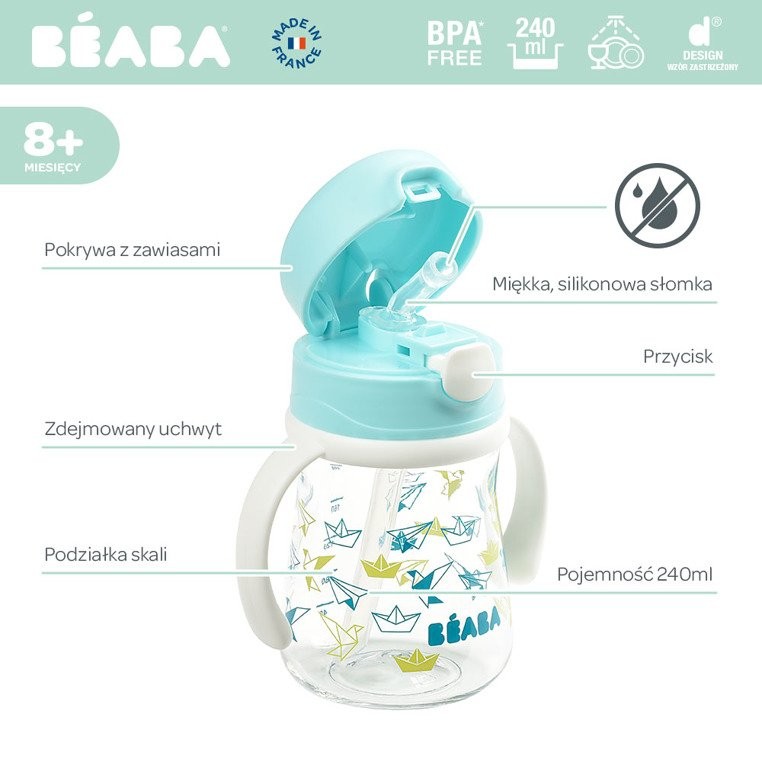 Beaba, Butelka-bidon tritanowa ze słomką 240 ml Light blue Beaba, Butelka-bidon tritanowa ze słomką 240 ml Light blue