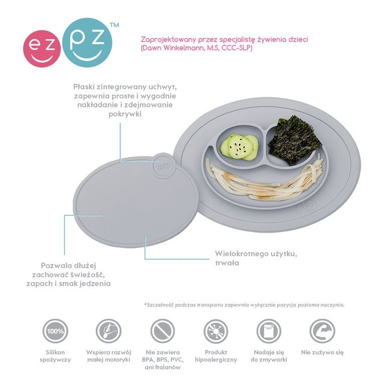 EZPZ, Silikonowa pokrywka do małego talerzyka Mini Mat pastelowa szarość EZPZ, Silikonowa pokrywka do małego talerzyka Mini Mat pastelowa szarość