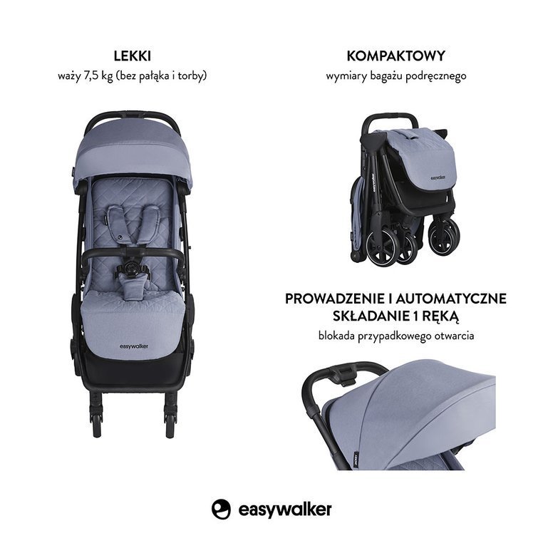 Easywalker, Jackey Kompaktowy, samoskładający się wózek spacerowy z torbą transportową Steel Grey Easywalker, Jackey Kompaktowy, samoskładający się wózek spacerowy z torbą transportową Steel Grey