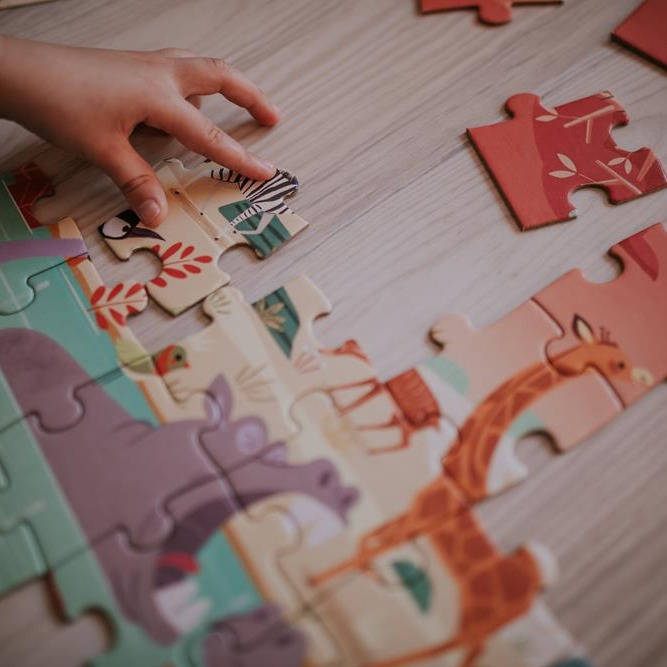 Janod, Puzzle w walizce Rezerwat zwierząt 54 elementy 5+ Janod, Puzzle w walizce Rezerwat zwierząt 54 elementy 5+