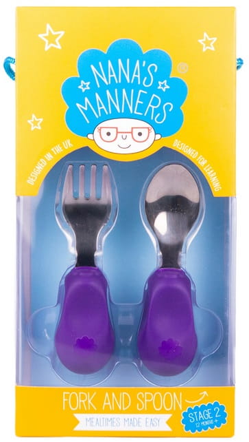 Nana's Manners, Widelec i łyżka sea Etap 2 12M+ - Purple Nana's Manners, Widelec i łyżka sea Etap 2 12M+ - Purple