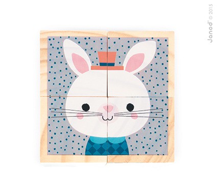 Janod, klocki drewniane Puzzle 6w1 Las