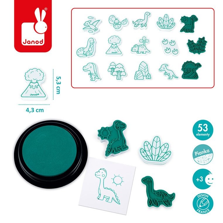 Janod, Zestaw kreatywny Stempelki Dinozaury