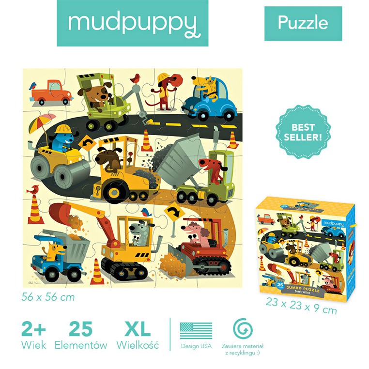 MUDPUPPY, Puzzle podłogowe Jumbo Budowa 25 elementów