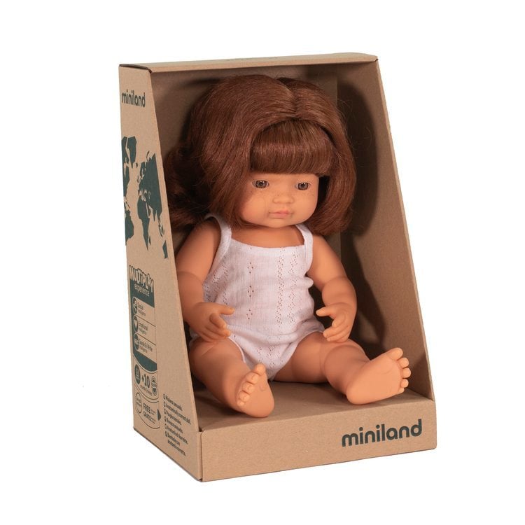 Miniland Doll, Lalka dziewczynka Europejka | Rude włosy | 38cm