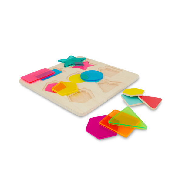 B.toys, Rainbow Stack ‘n’ Sort – drewniana układanka geometryczna do miksowania kolorów B.toys, Rainbow Stack ‘n’ Sort – drewniana układanka geometryczna do miksowania kolorów