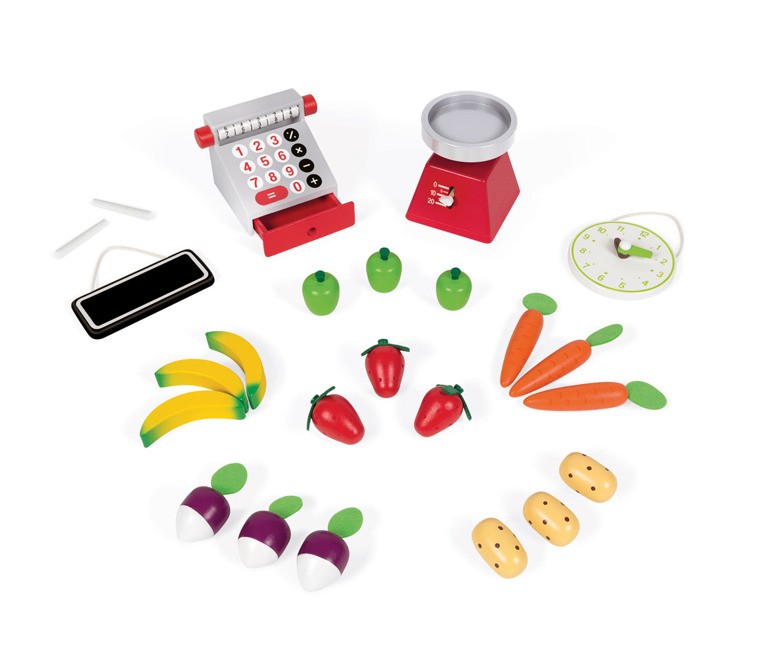 Janod, Warzywniak sklep duży drewniany z 33 elementami Janod, Warzywniak sklep duży drewniany z 33 elementami