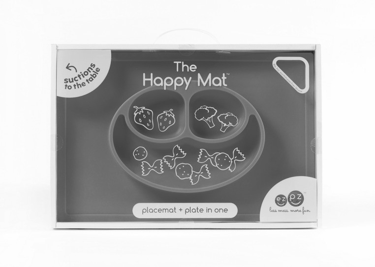 EZPZ, silikonowy talerzyk z podkładką 2w1 Happy Mat szary