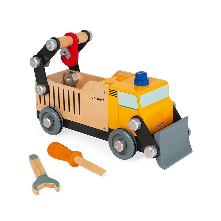 Janod, Drewniana ciężarówka budowlana do składania z narzędziami Brico'kids