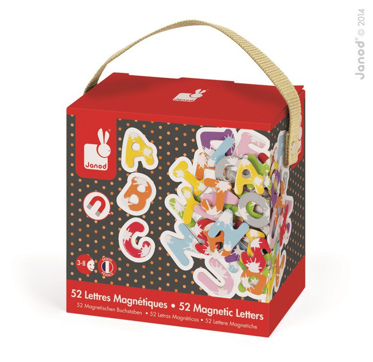 Janod, magnesy drewniane Literki 52 sztuki