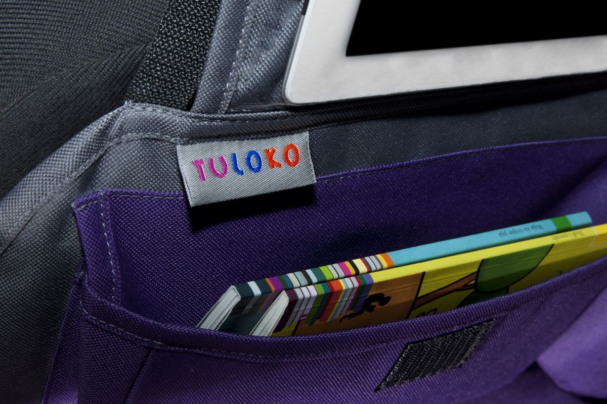 Organizer samochodowy z oknem na tablet - szary z turkusem