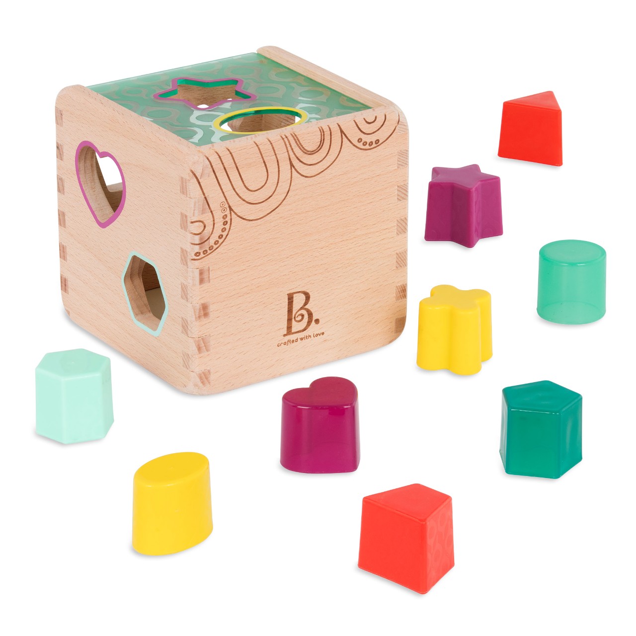Btoys, Drewniana kostka - sorter kształtów i kolorów (9 różnych kształtów)
