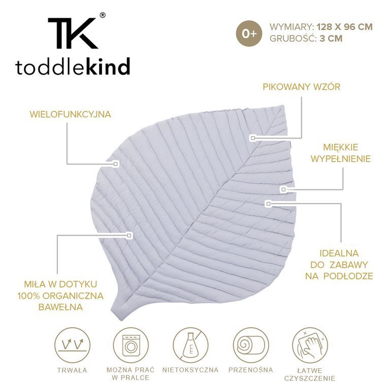 Toddlekind, Mata do zabawy z bawełny organicznej w kształcie liścia Leaf Mat Stone
